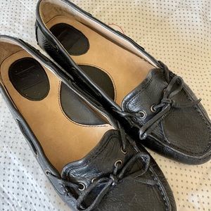 Frye, black leather loafers. Size 7.5